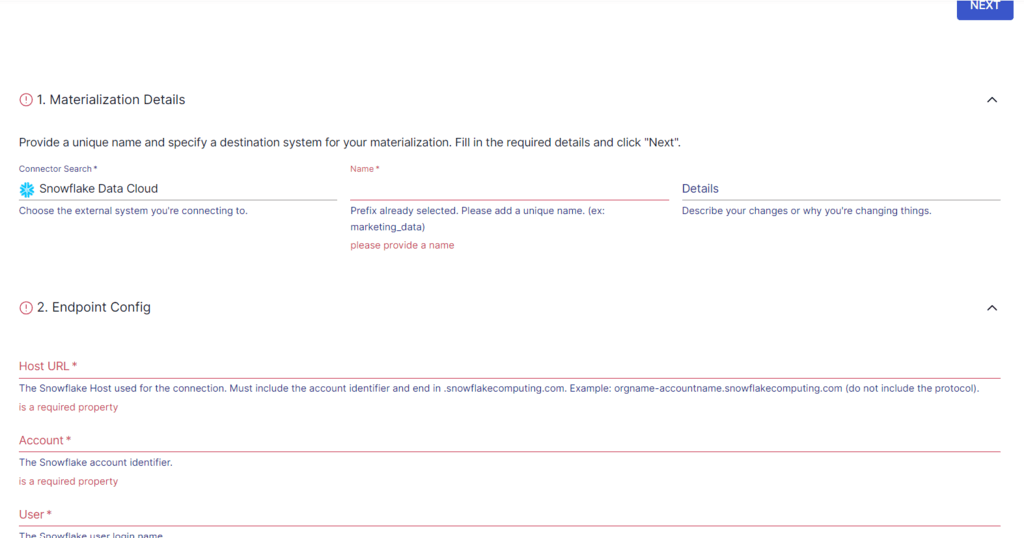 kinesis to snowflake - materialization details