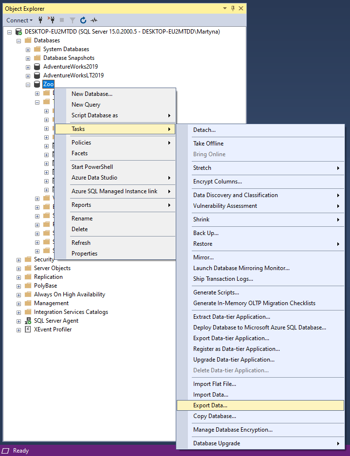 SQL Server to MySQL - object explorer sql server