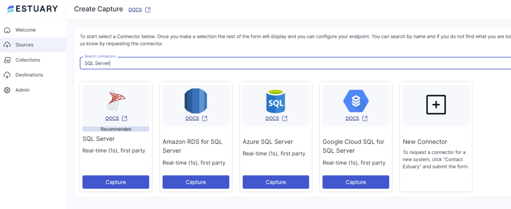 SQL Server to MongoDB - Source Connector Page