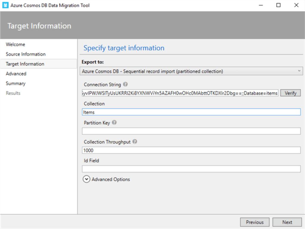 SQL Server to CosmosDB - Target Config