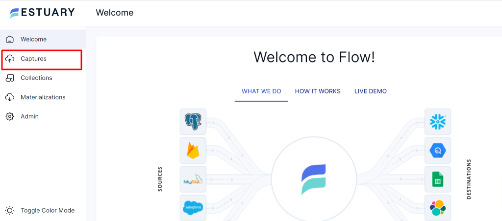 firebase to bigquery - estuary flow capture tab