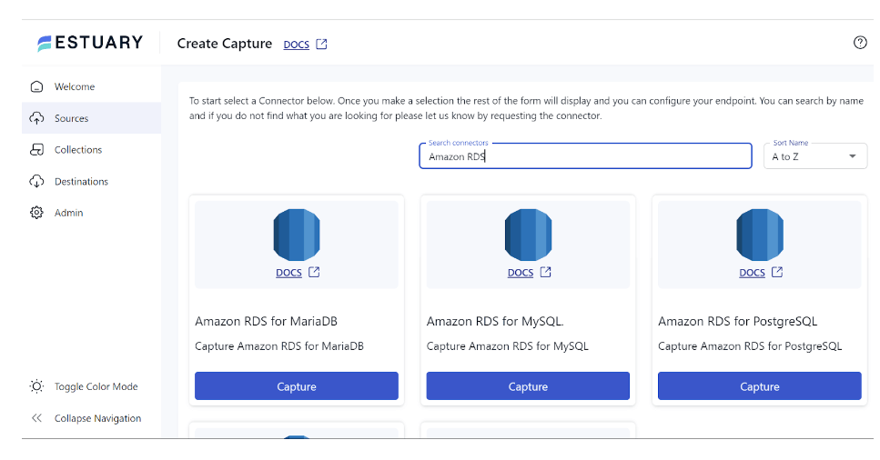 amazon rds to redshift - create capture page