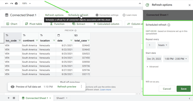 BigQuery to Google sheets - Step 5