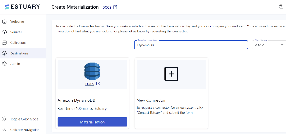 SQL Server to DynamoDB - Search Connectors Page