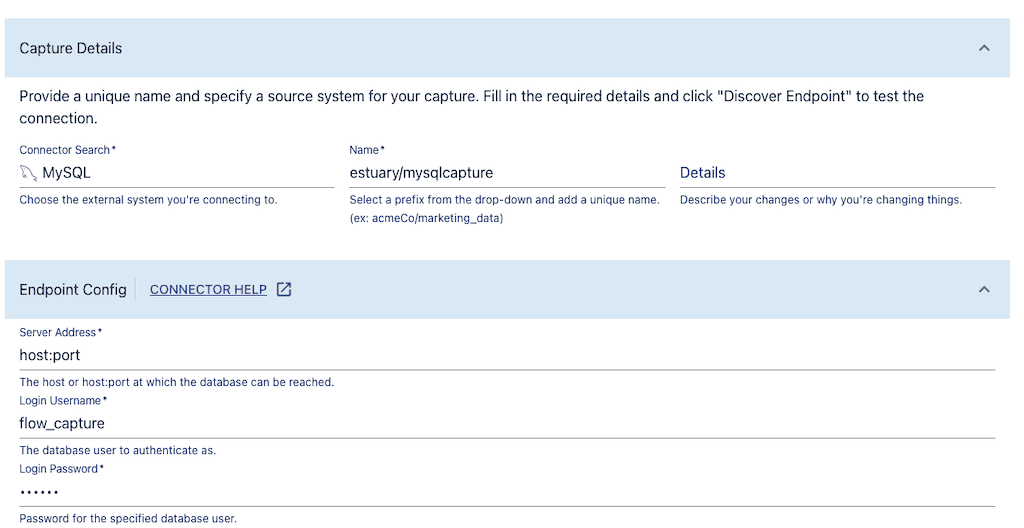 MySQL data capture with Estuary Flow web app