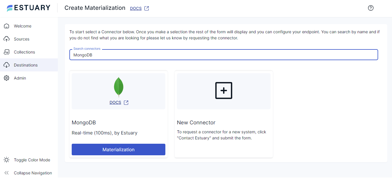 Facebook Marketing to MongoDB - Choose MongoDB Materialization