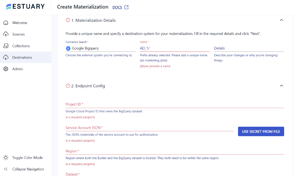 GSC to BQ - Materialization Details