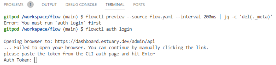 streaming sql - Auth Token