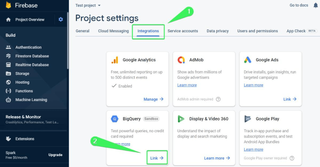 firebase to bigquery - firebase integrations