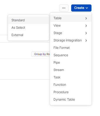 CSV to snowflake - create a new table