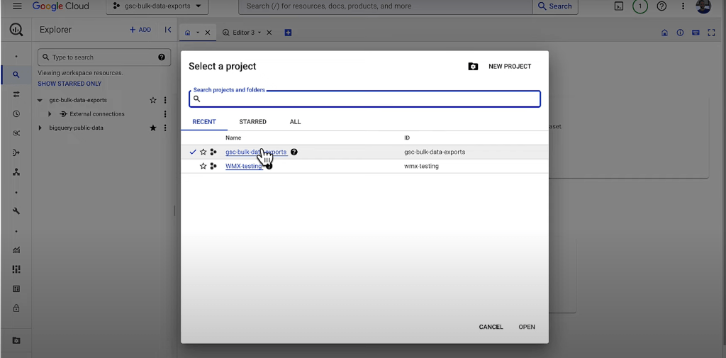 GSC to BQ = Select a Project