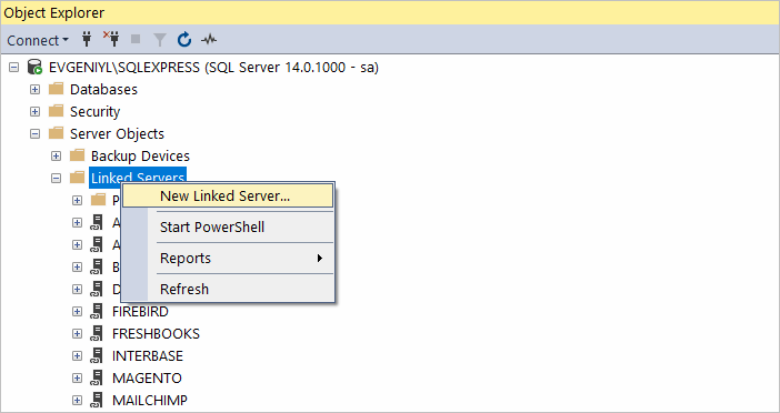 Salesforce to SQL Server - New Linked Server