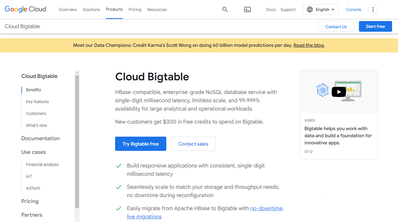 Bigtable vs Firestore - Google Bigtable